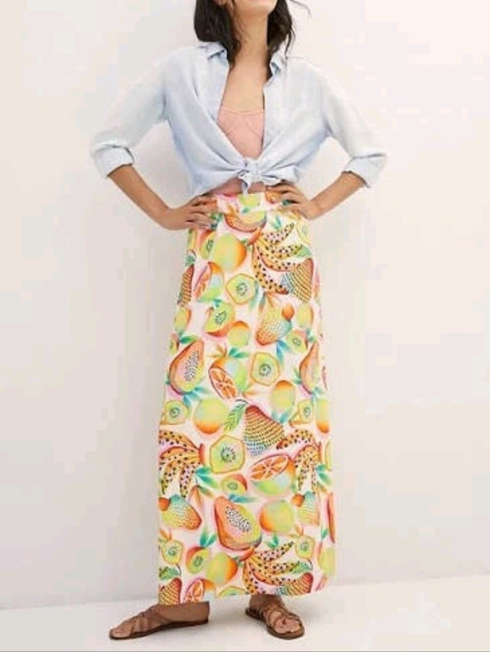 Anthropologie Farm Rio Fruit Print Maxi Skirt S